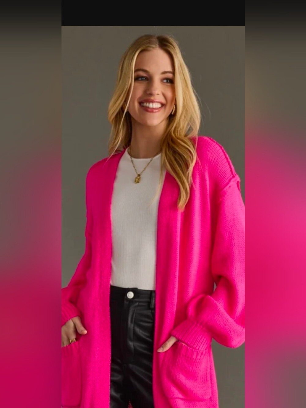 Vintage hot pink duster sweater sm / med